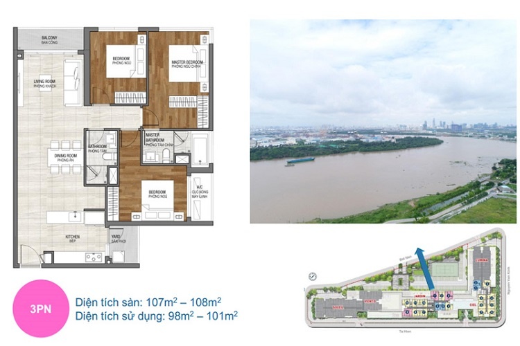 Thiết kế điển hình căn hộ 3 phòng ngủ One Verandah