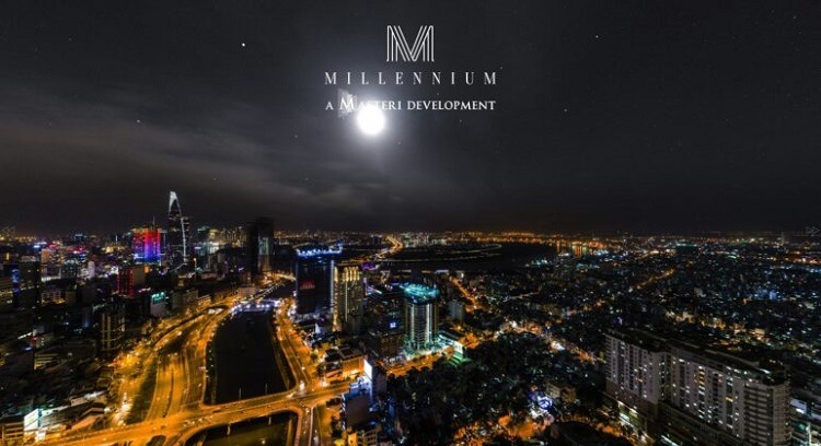 View nhìn Quận 1 - Thủ Thiêm vào ban đêm từ căn hộ Masteri Millennium.