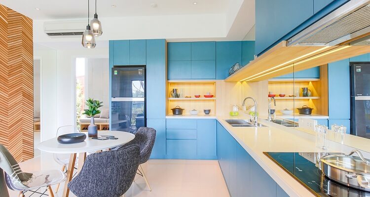 Phòng bếp căn hộ mẫu Palm Heights 2 phòng ngủ