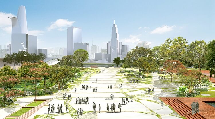 Phối cảnh quảng trường lớn nhất Việt Nam tại khu đô thị mới Thủ Thiêm