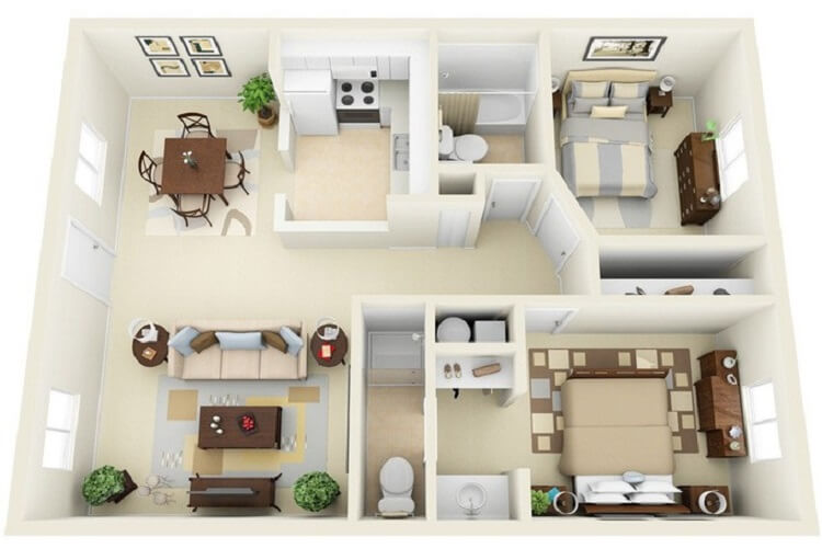 Những mẫu thiết kế hiện đại cho căn hộ 2 phòng ngủ