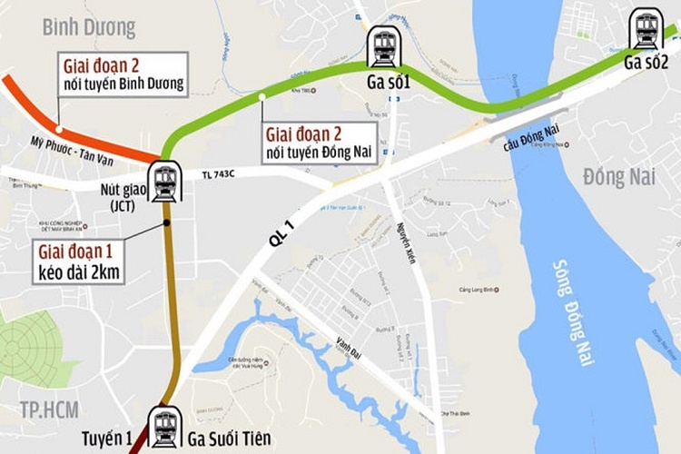 Lộ trình tuyến Metro số 1 kéo dài đến Bình Dương và Đồng Nai